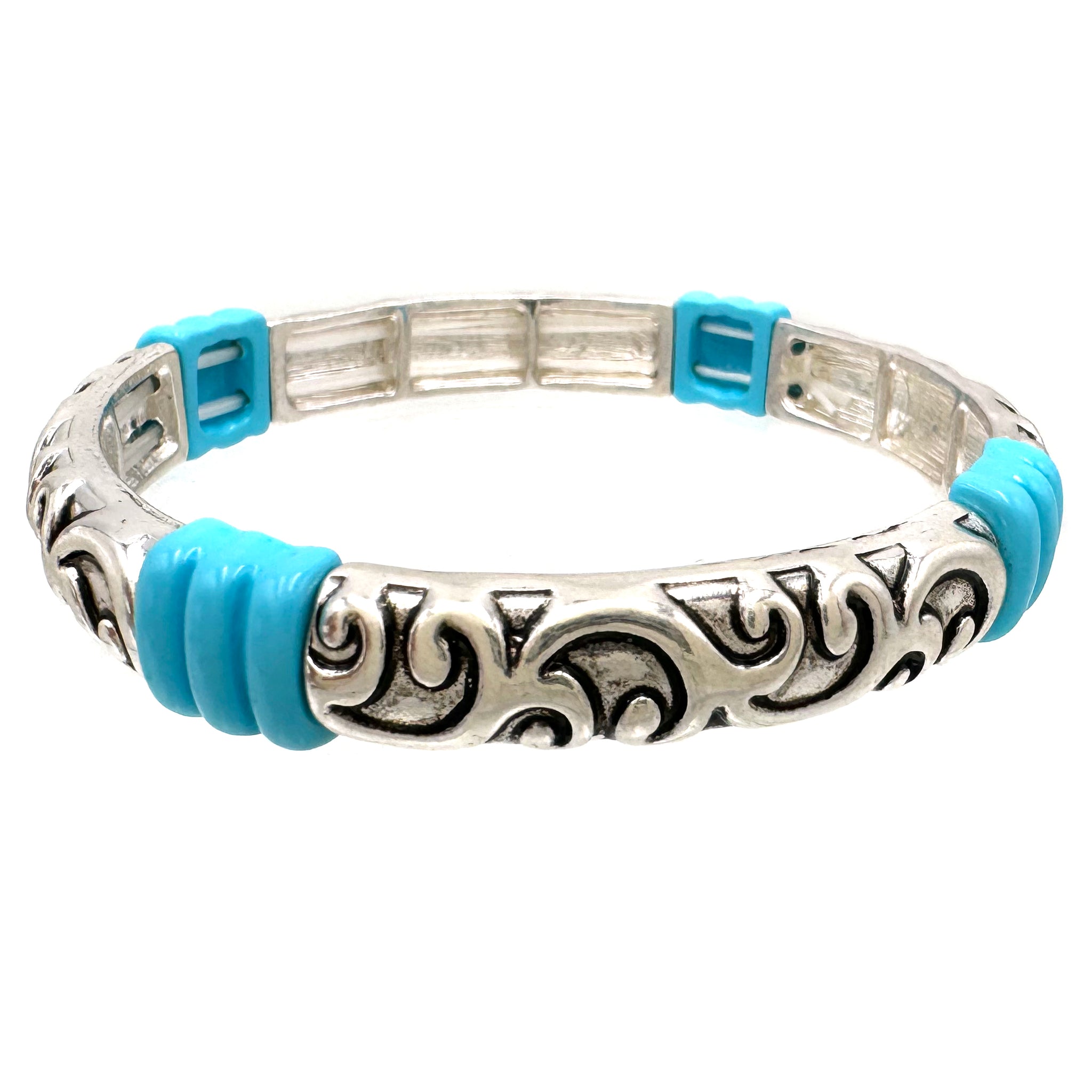 Western Metal and Turquoise Stretch Bracelet