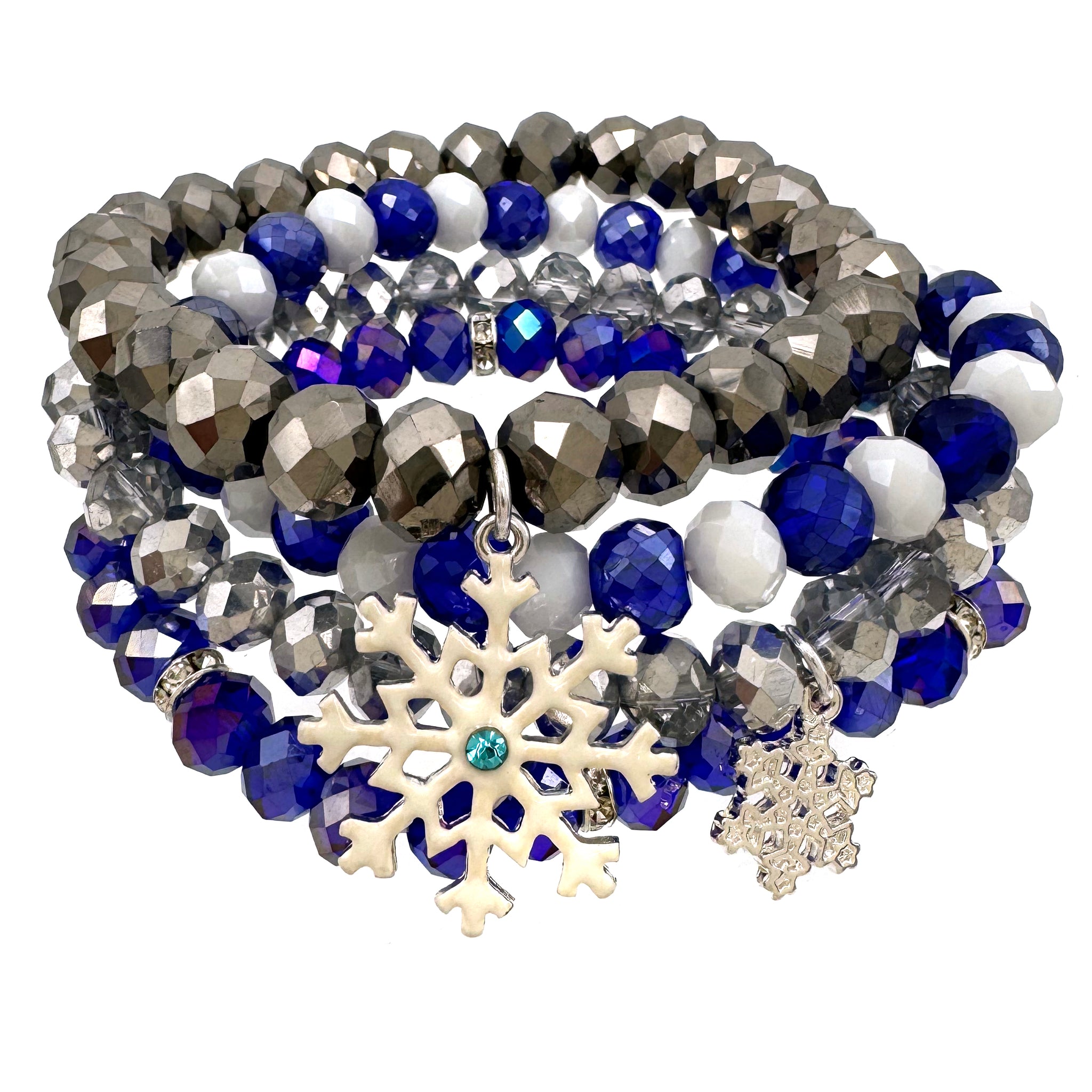 Four Piece Crystal Beads Snowflake Stretch Bracelet