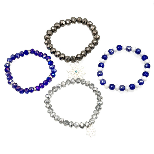 Four Piece Crystal Beads Snowflake Stretch Bracelet