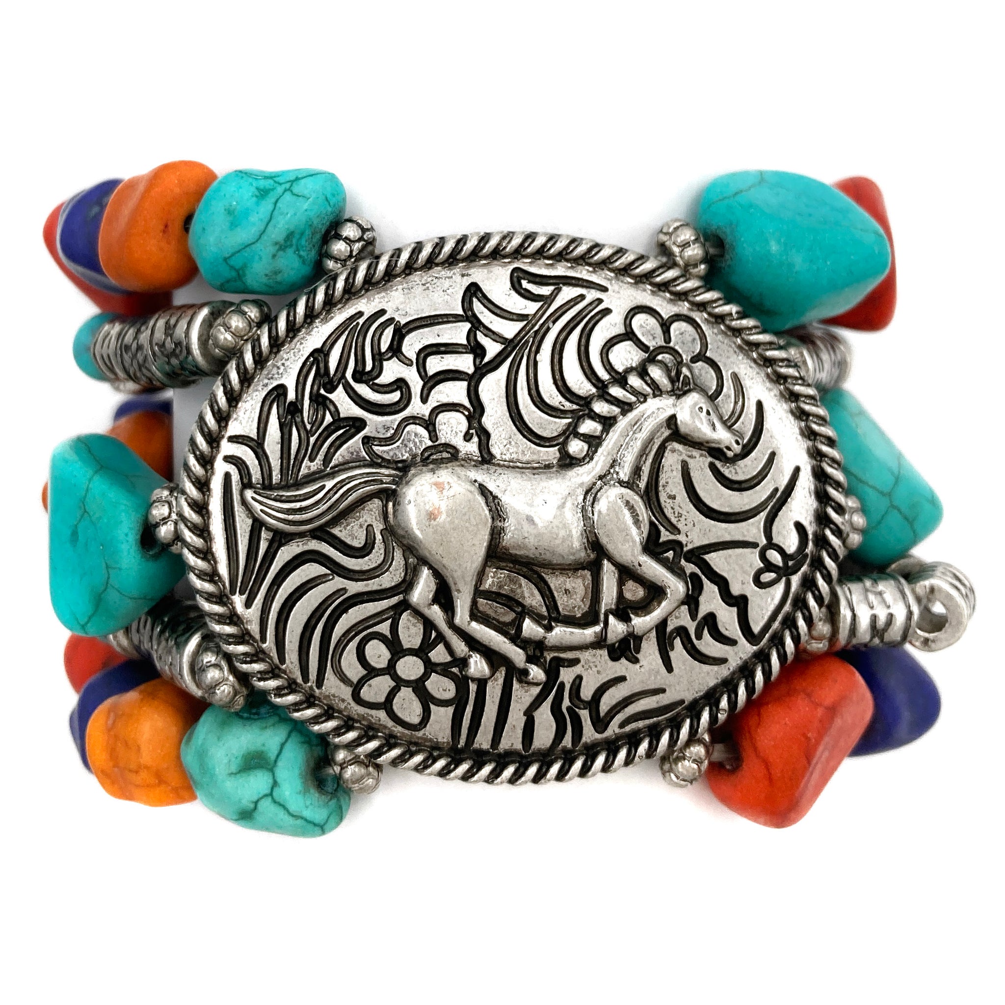 Horse Turquoise Pebbles Western Chunky Bracelet