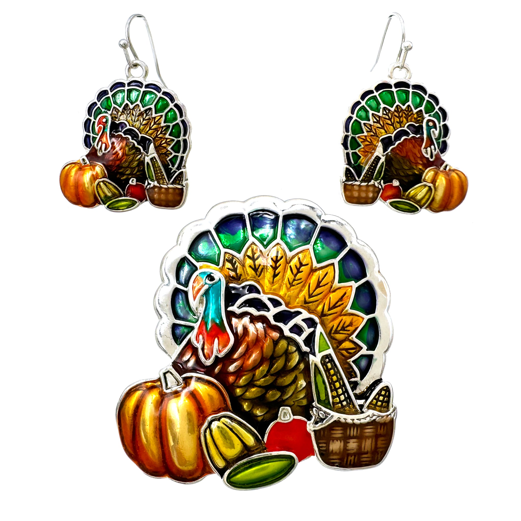 Thanksgiving Turkey Pendant Earrings Set