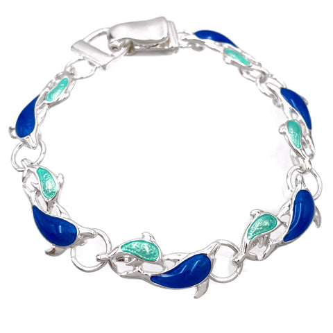 Dolphin Blue Turquoise Silver Bracelet