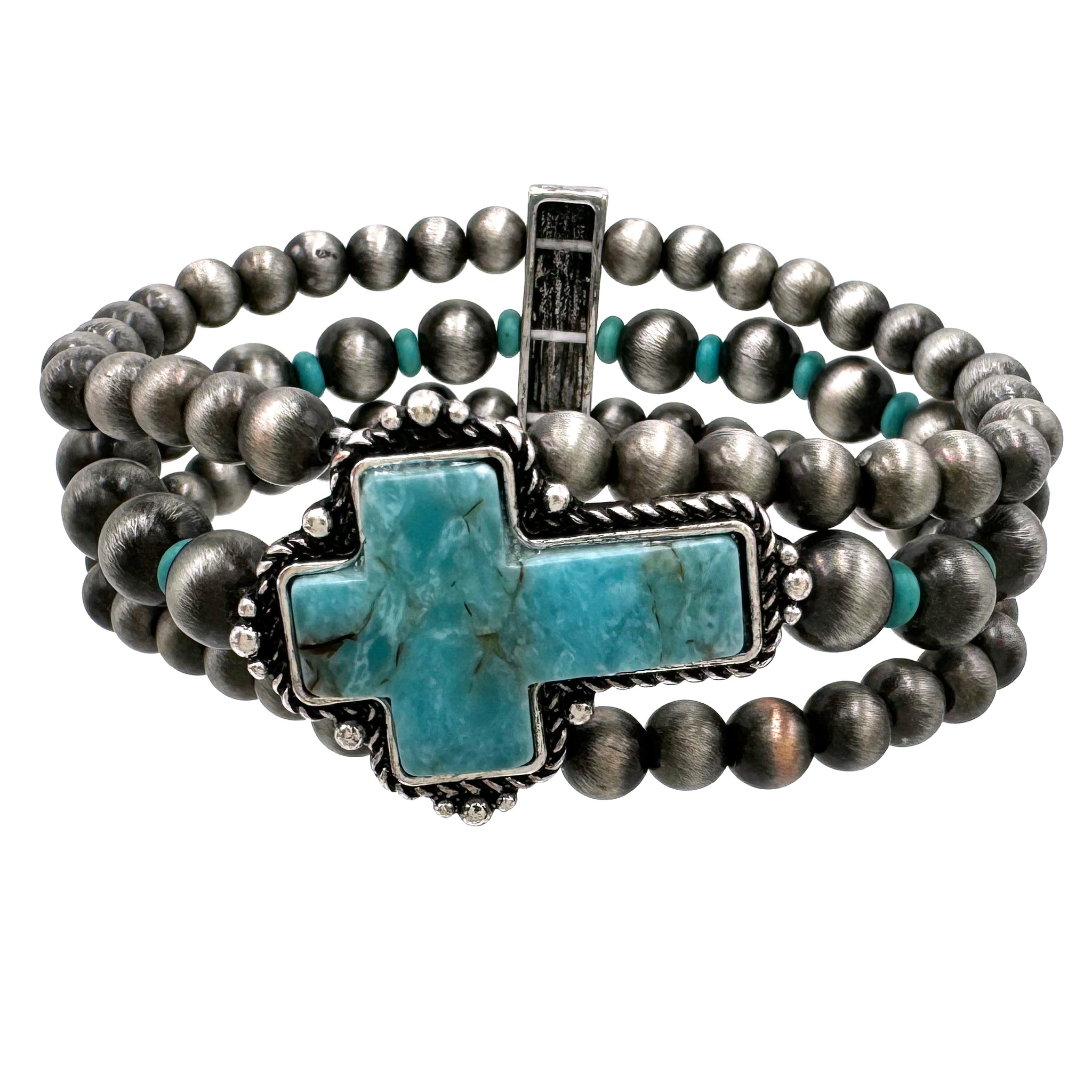 Turquoise Cross Navajo Layered Bead Stretch Bracelet