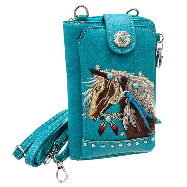 Embroidered Horse Crossbody Western Phone Wallet