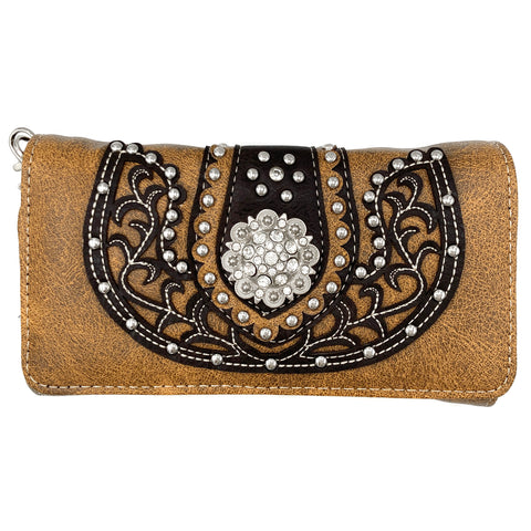 Concho Floral Studded Crossbody Wristlet Wallet