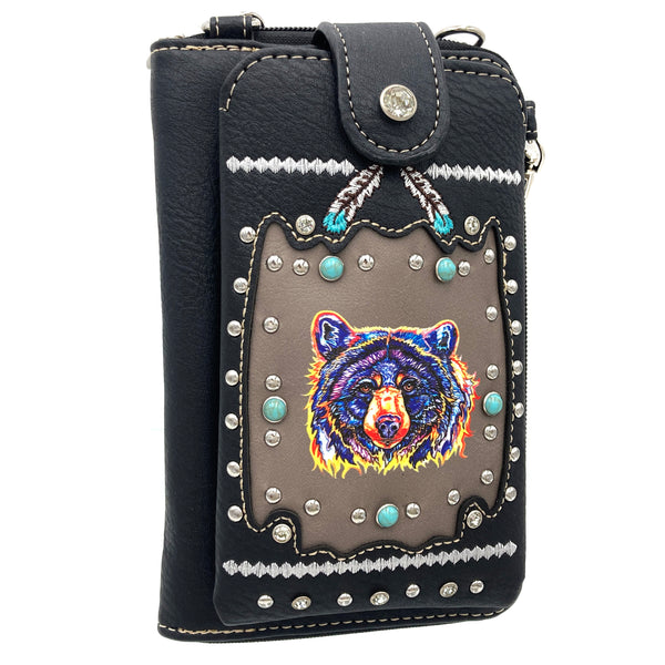 Embroidered Bear Native Crossbody Western Phone Wallet