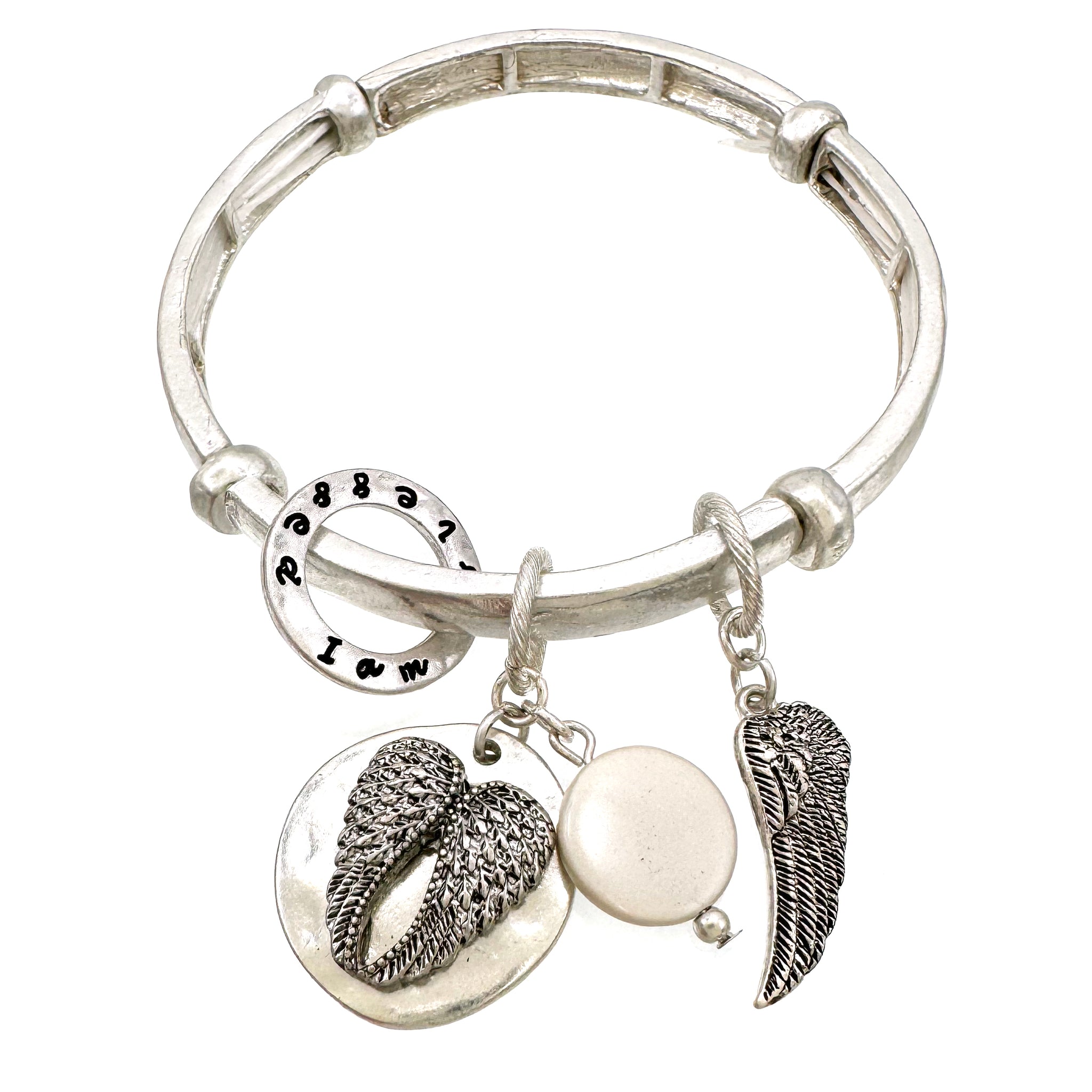 I Am Blessed Wings Charm Stretch Bracelet