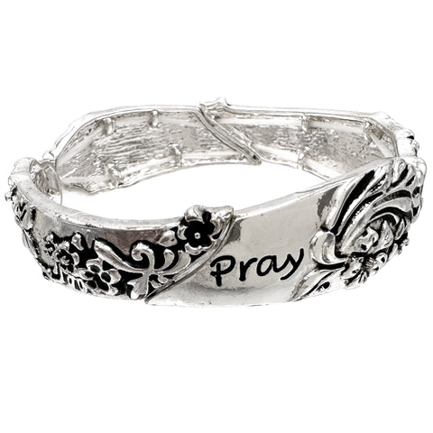 Pray Western Silver Stretch Bracelet