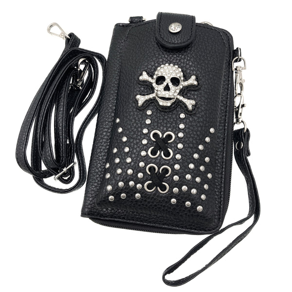 Skull Women's Crossbody Leather Phone Wallet