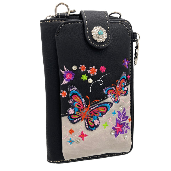 Butterfly Rainbow Embroidered Crossbody Phone Wallet