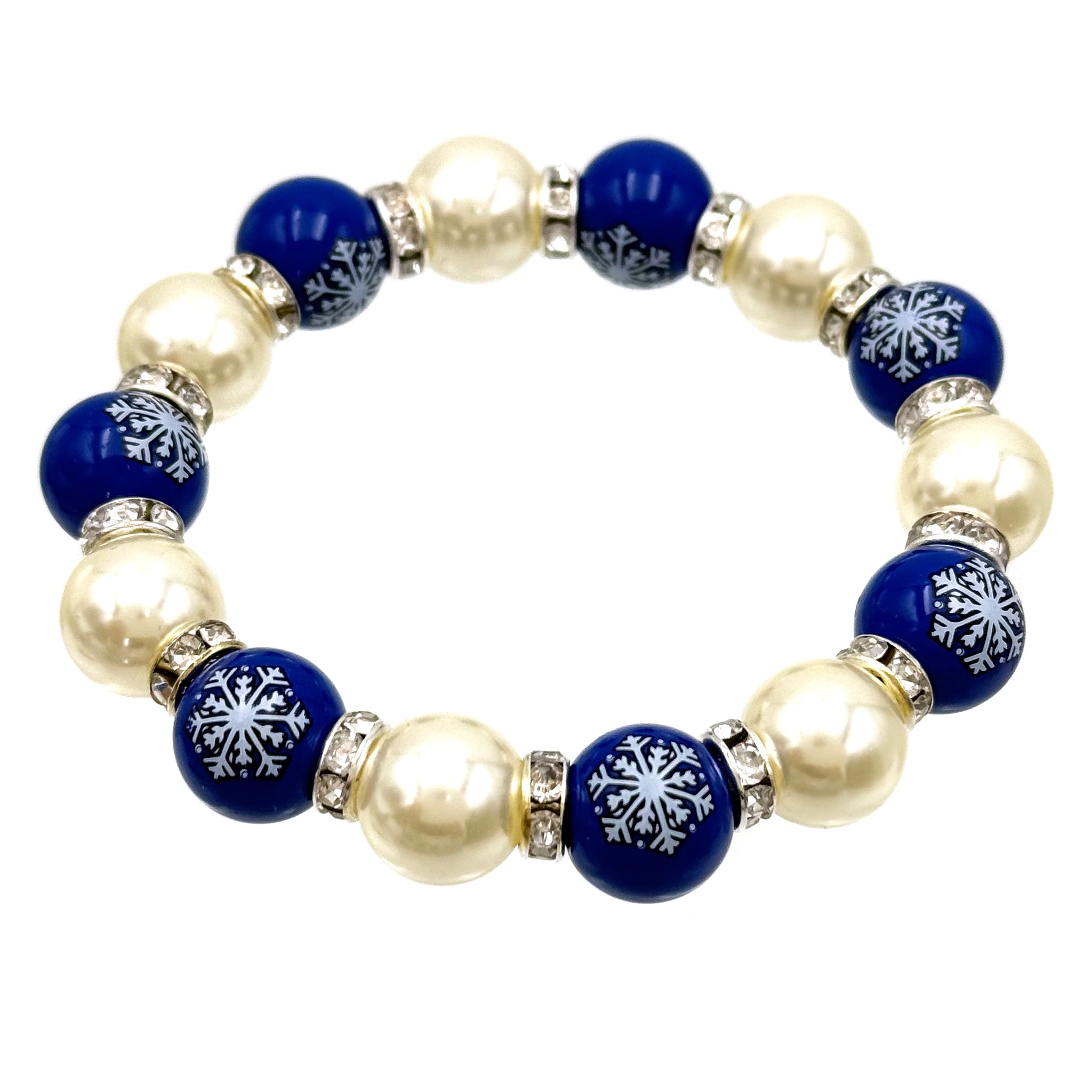 Blue Snowflake Pearl Stretch Bracelet