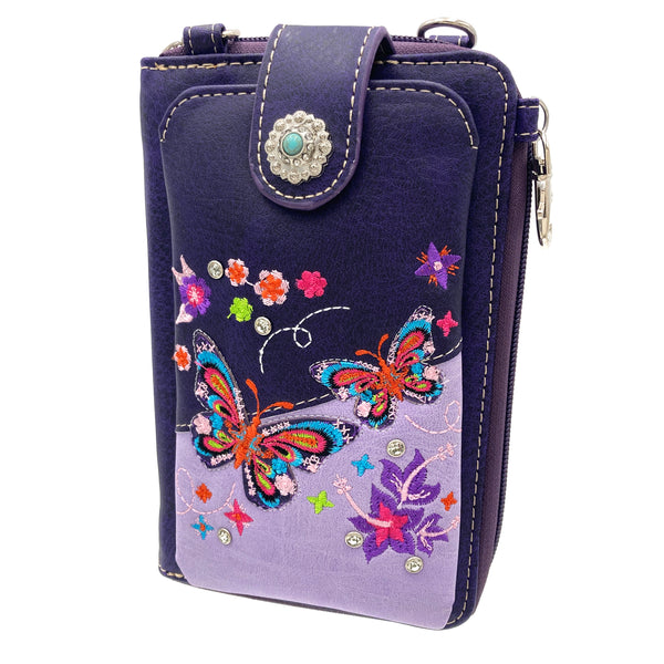 Butterfly Rainbow Embroidered Crossbody Phone Wallet