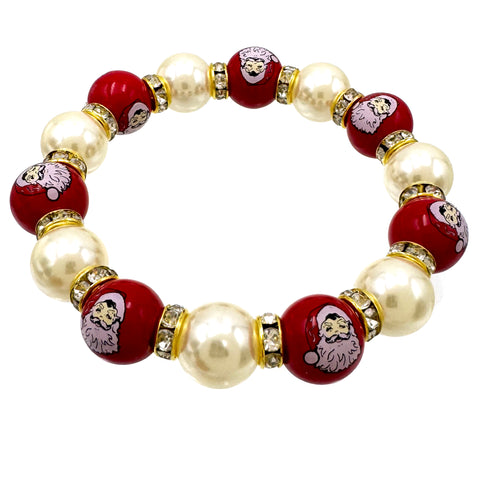 Red Santa Claus Pearl Stretch Bracelet