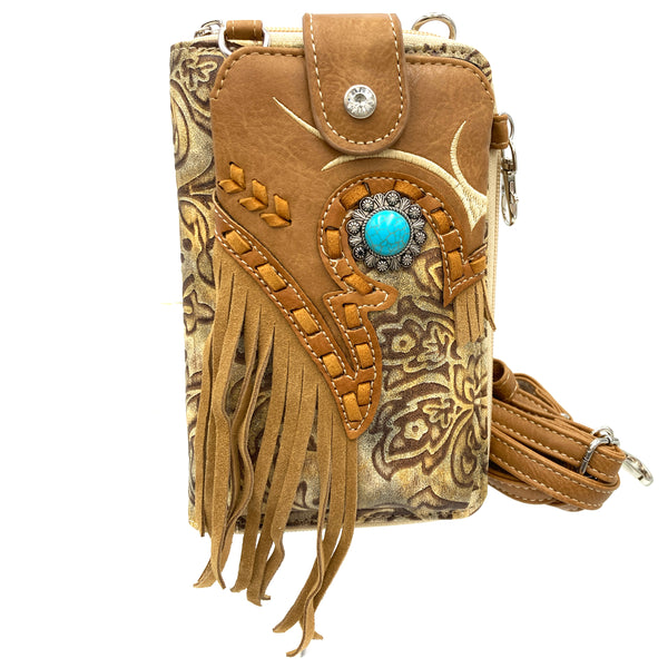 Turquoise Concho Fringe Crossbody Western Phone Wallet