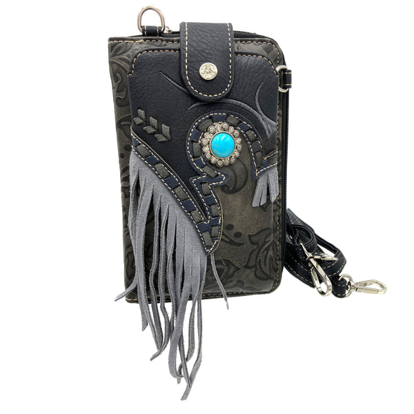 Turquoise Concho Fringe Crossbody Western Phone Wallet