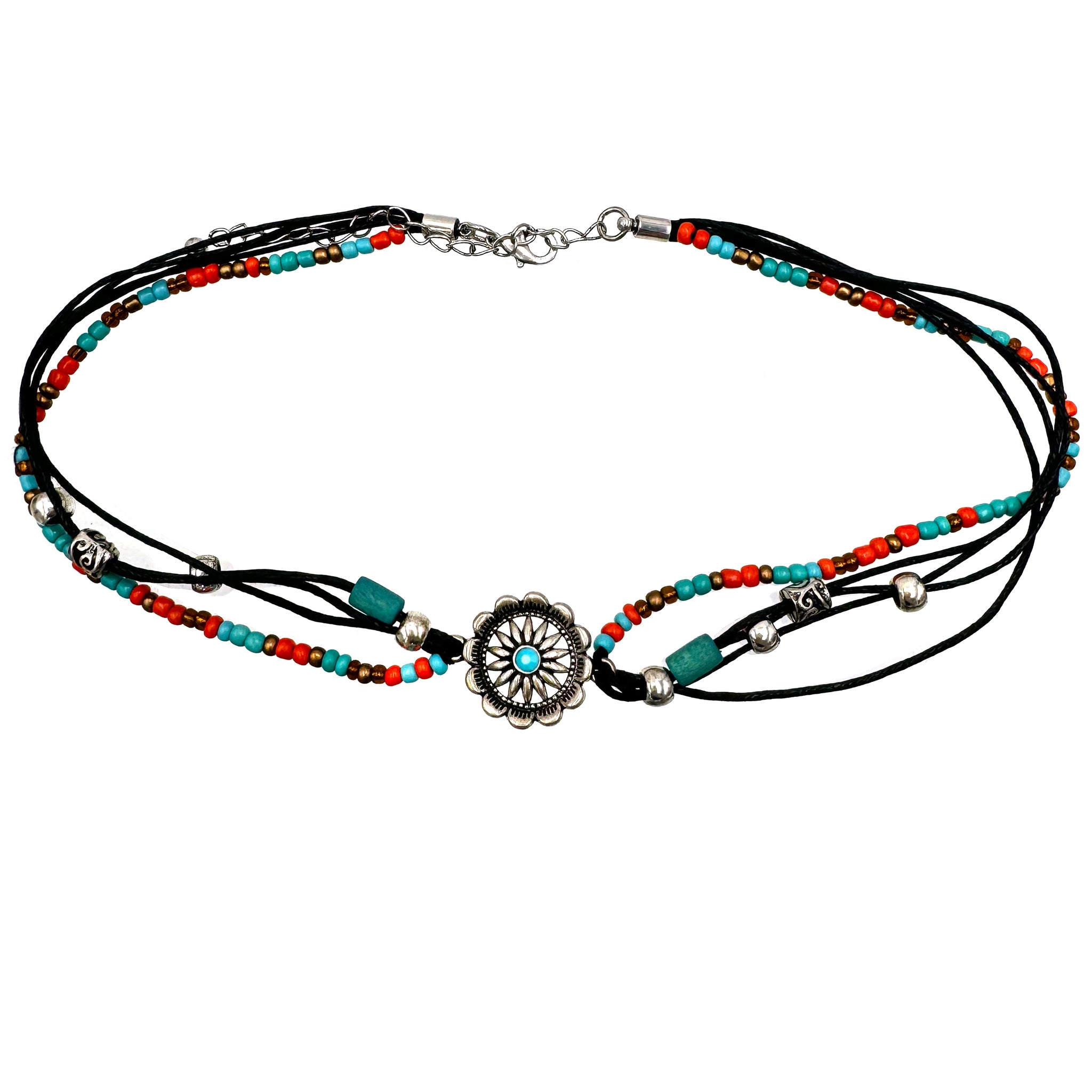 Flower Concho Seed Beads Cord Choker