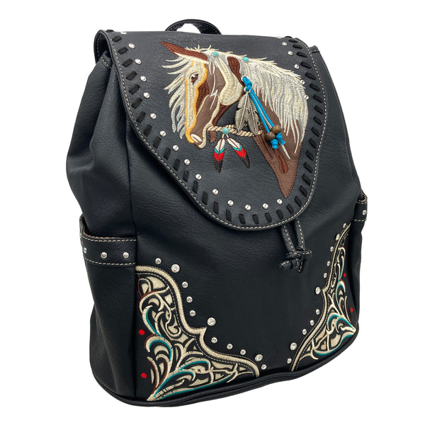 Women's Embroidered Horse Western Leather Backpack