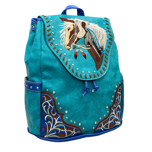 Women's Embroidered Horse Western Leather Backpack