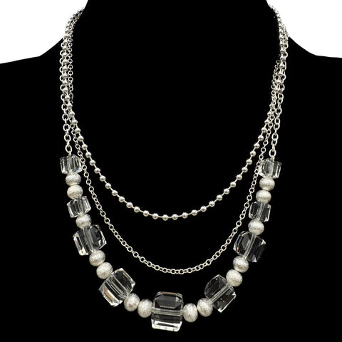 Crystal Beads Silver Brass Necklace