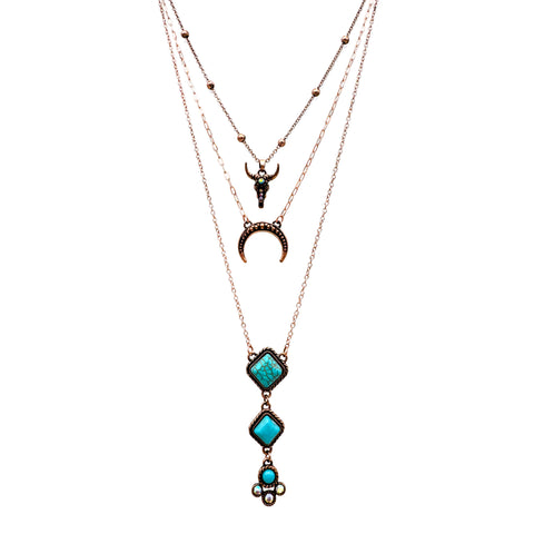 Turquoise Crescent Longhorn Three Piece Necklace