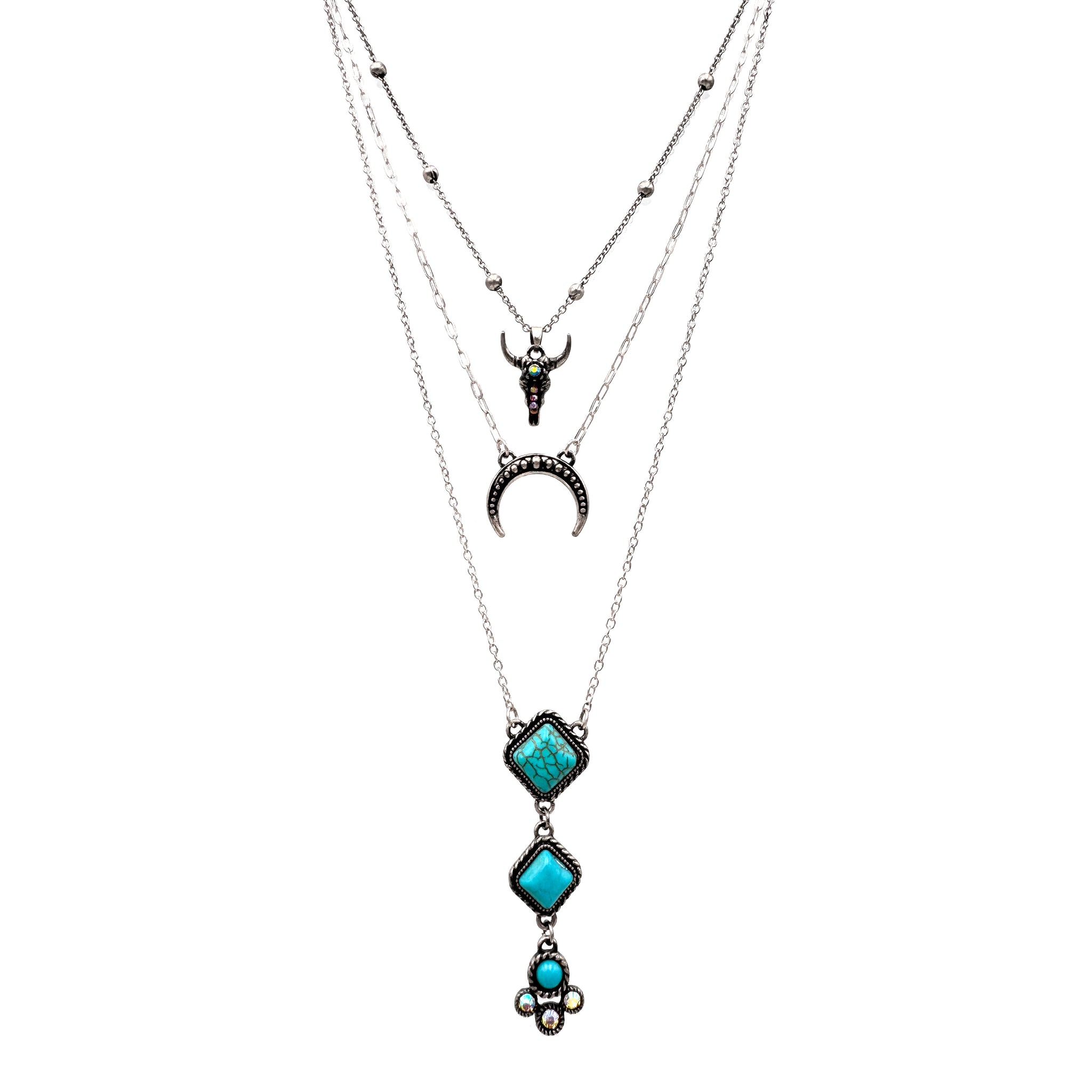 Turquoise Crescent Longhorn Three Piece Necklace