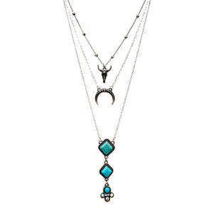 Turquoise Crescent Longhorn Three Piece Necklace