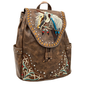 Women's Embroidered Horse Western Leather Backpack