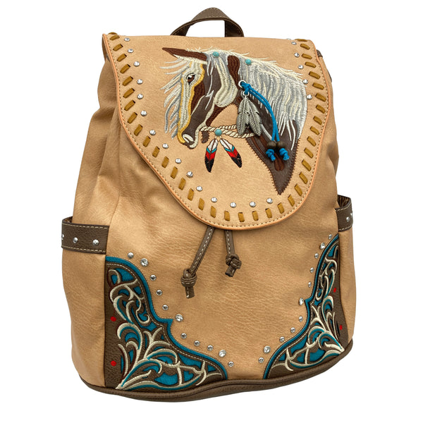 Women's Embroidered Horse Western Leather Backpack