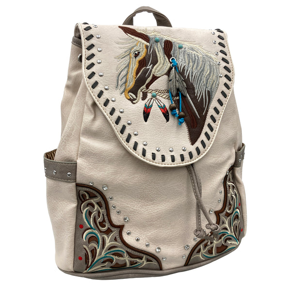 Women's Embroidered Horse Western Leather Backpack