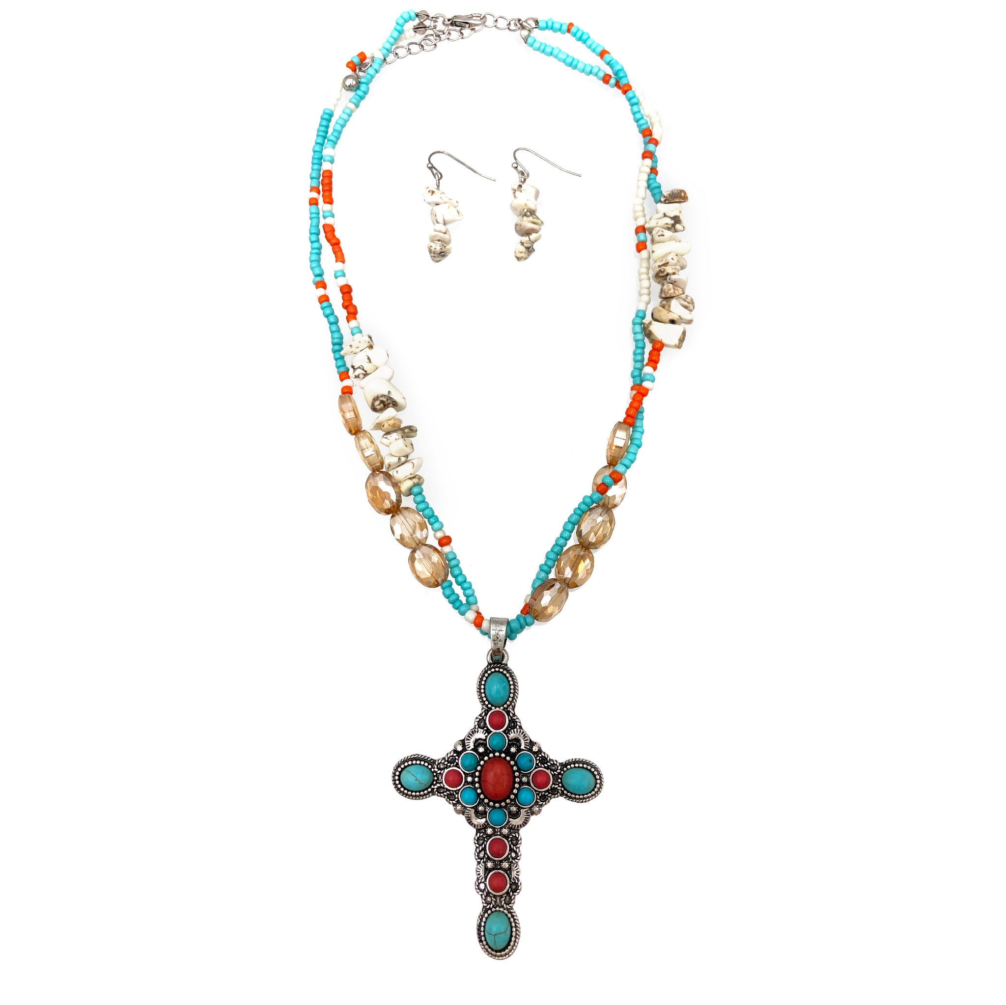 White Rock Creek Cross Pendant Navajo Necklace Earrings Set