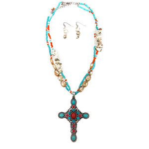 White Rock Creek Cross Pendant Navajo Necklace Earrings Set