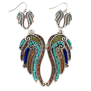 Abstract Seed Beaded Angel Wing Pendant Earrings