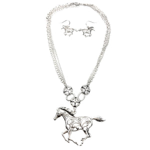 Silver Horse Necklace Earrings