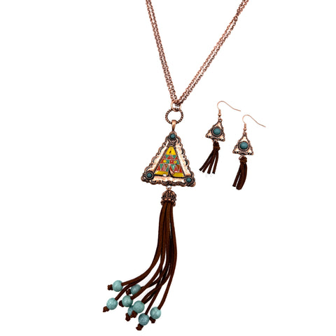 Tipi Native Suede Tassel Necklace Earrings