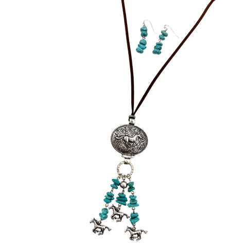 Horse Turquoise Tassel Necklace Earrings