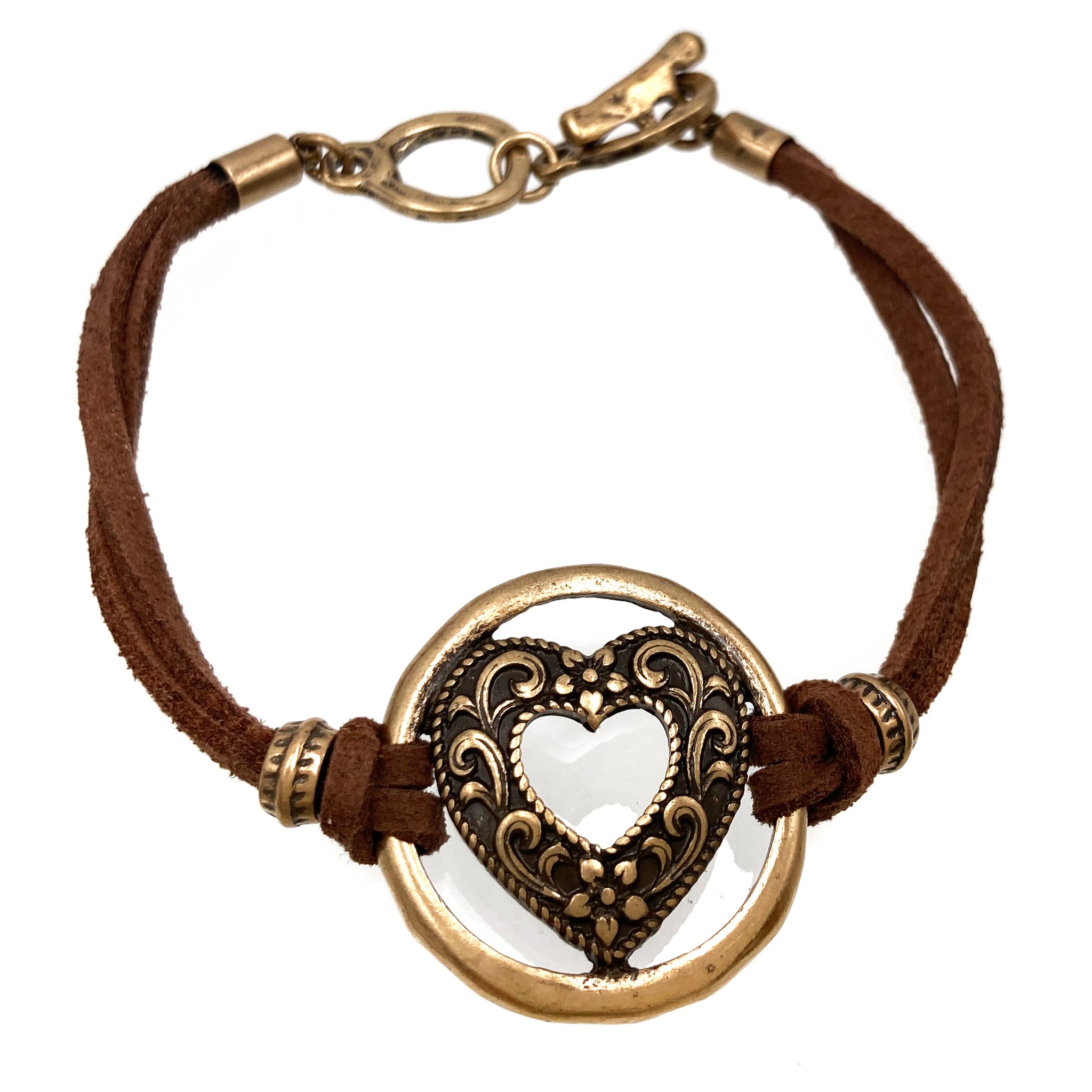 Floral Heart Charm Suede Bracelet