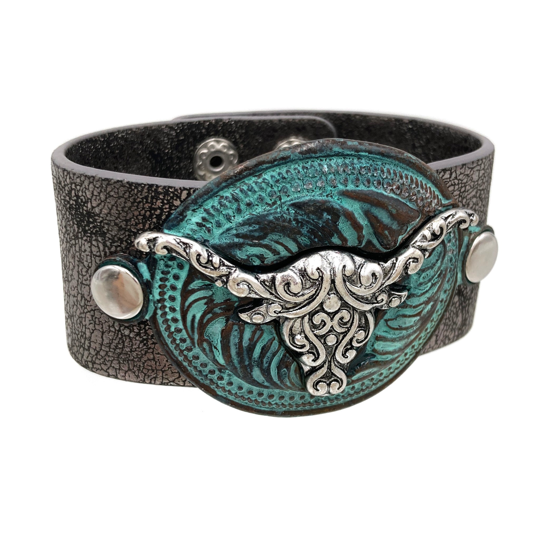 Longhorn Patina Leather Bracelet