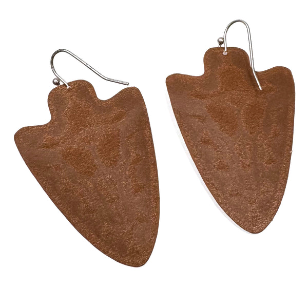 Tooled Leather Western Longhorn Arrowhead Earrings