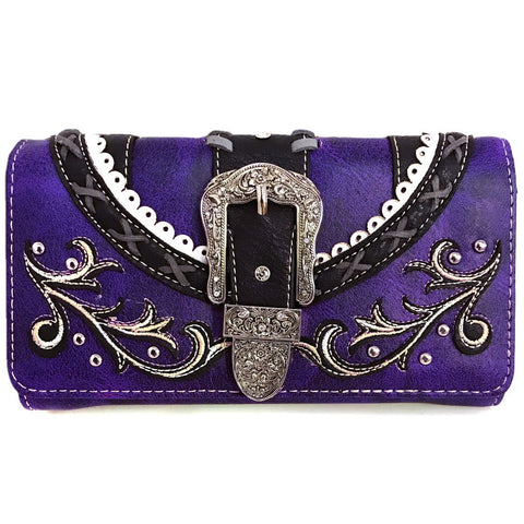 Western Leather Buckle Crossbody Wallet