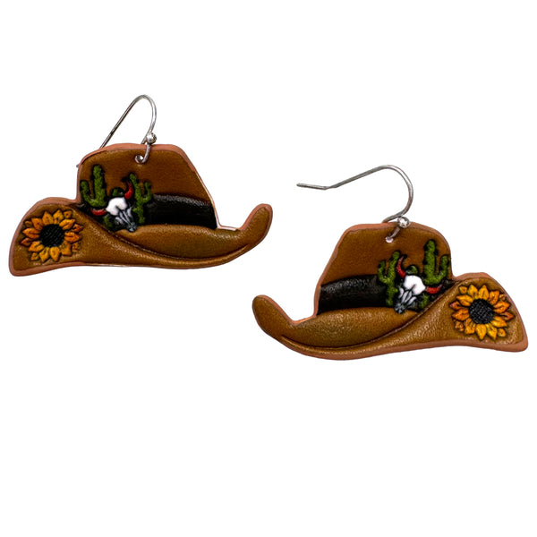 Tooled Leather Western Cowboy Hat Earrings