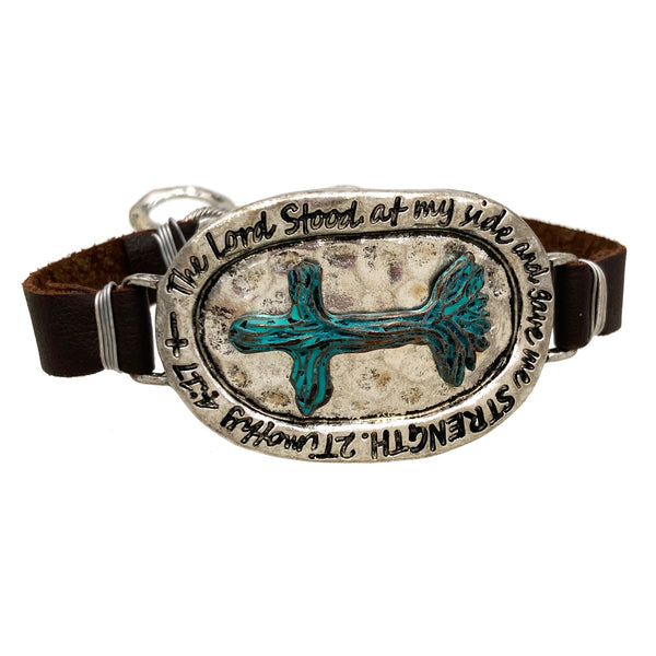 2 Timothy 4:17 Bible Verse Leather Bracelet