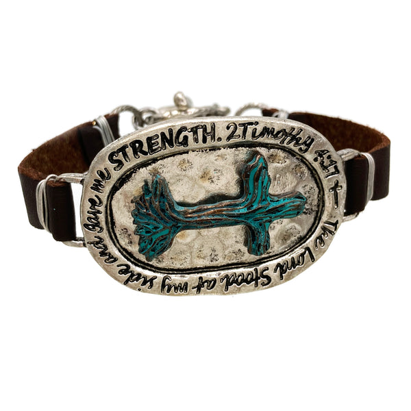 2 Timothy 4:17 Bible Verse Leather Bracelet