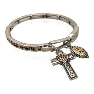 John 3:16 Inscription Cross Charm Stretch Bracelet