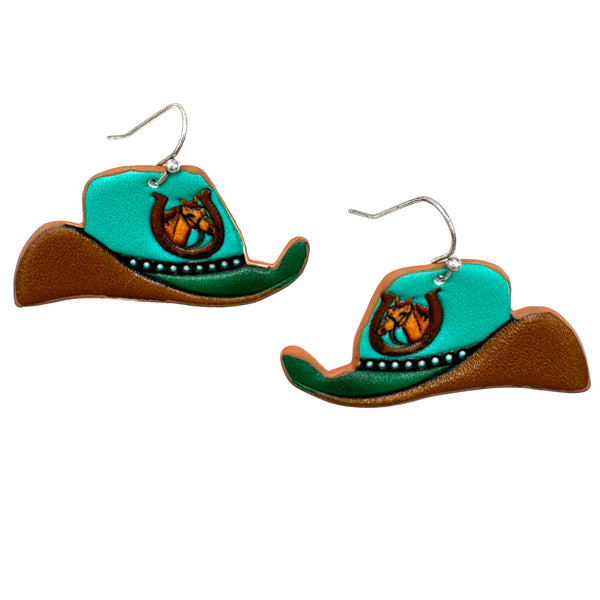 Tooled Leather Western Cowboy Hat Earrings