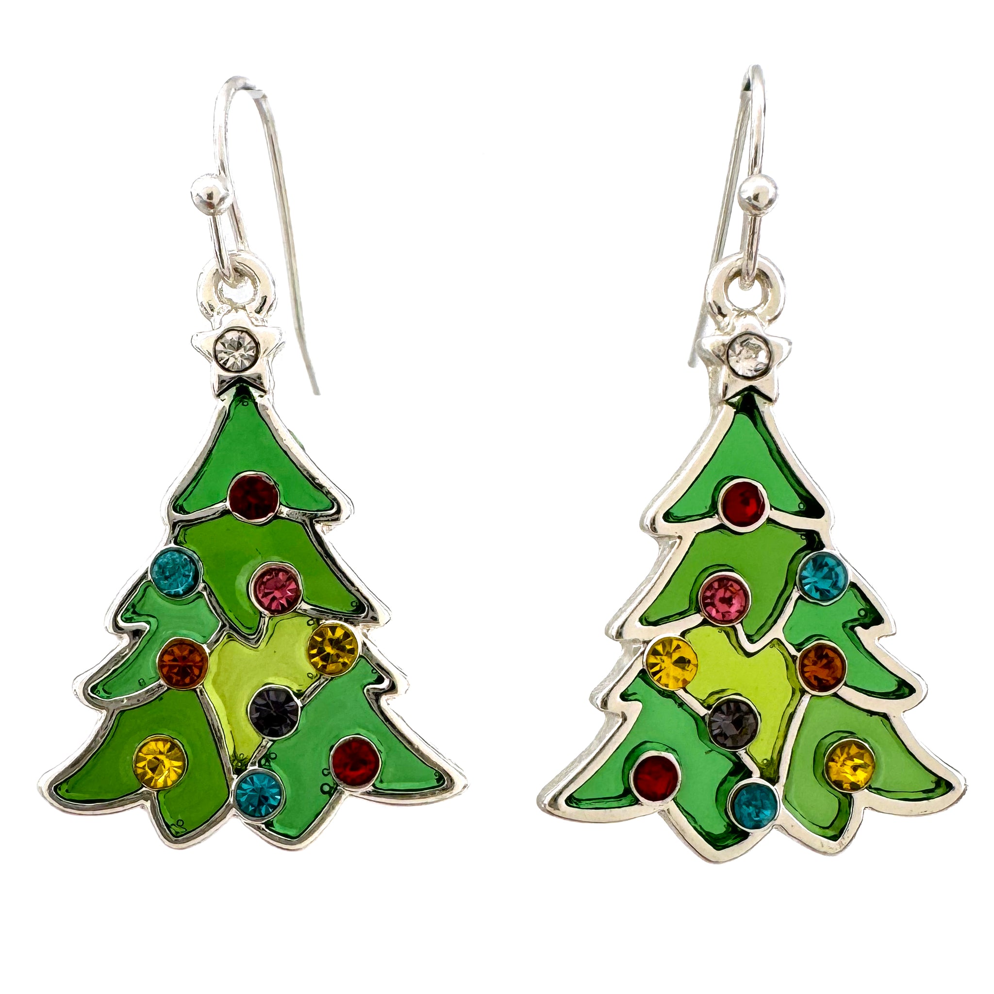 Stained Glass Christmas Tree Earrings