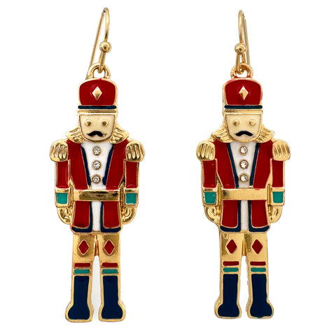 Golden Red Nutcracker Christmas Earrings