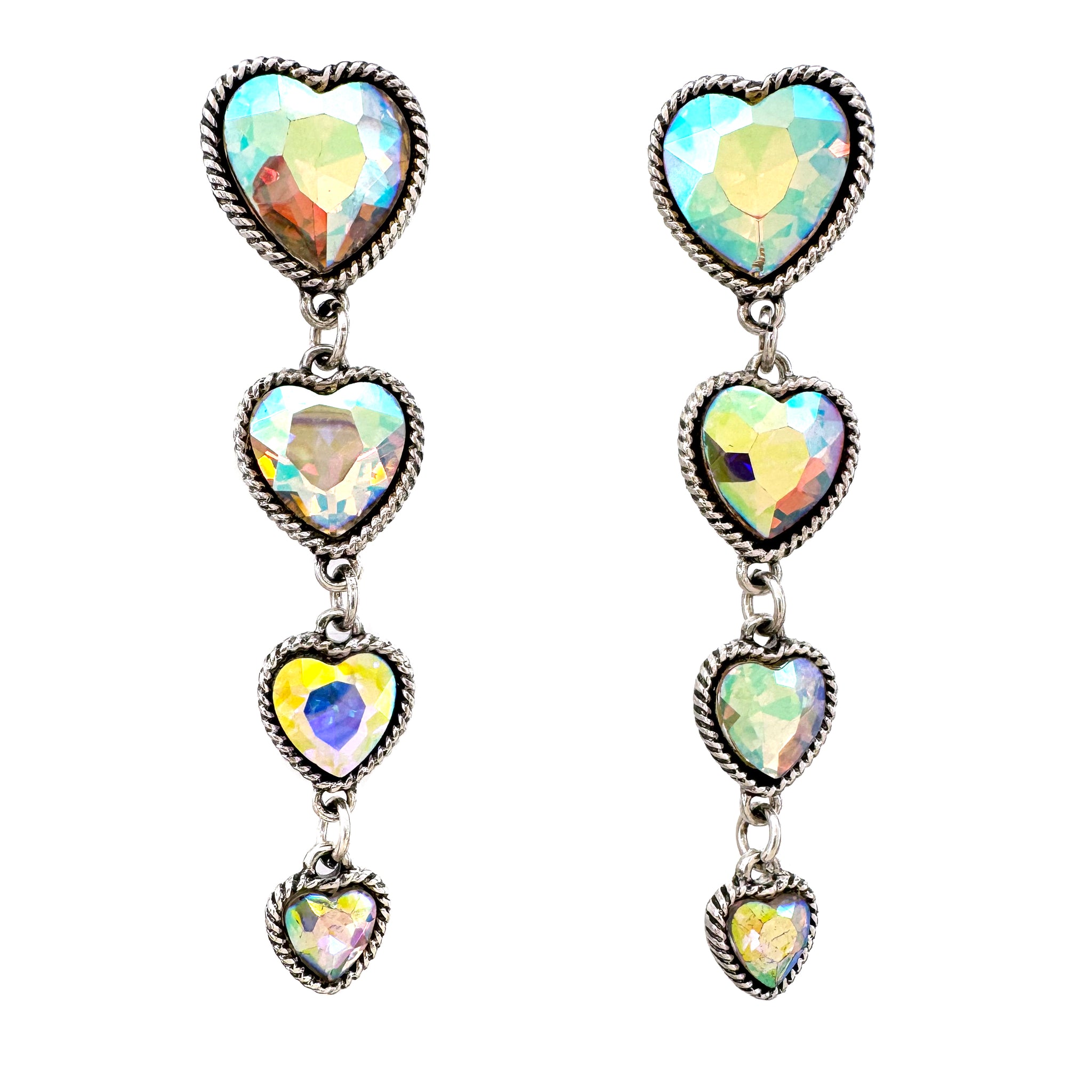 AB Crystal Four Heart Dangle Earrings