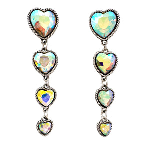 AB Crystal Four Heart Dangle Earrings