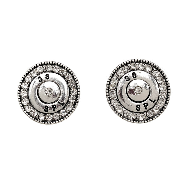 38 SPL Bullet Shell Rhinestone Stud Earrings