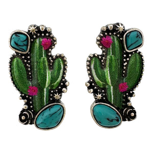 Green Cactus Dangle Earrings